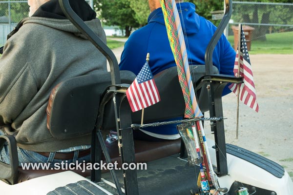 Stick Jacket in the golf cart